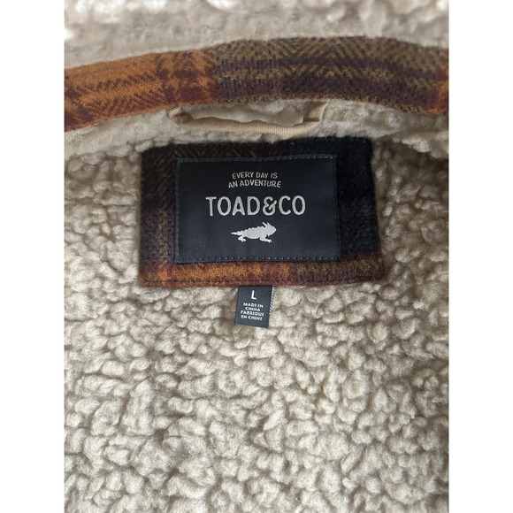 Toad & Co. Plaid Flannel Sherpa Lined Trucker Jacket Womens Size Large Orange - Picture 4 of 8